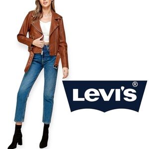 LEVI’S faux leather moto jacket cognac brown Women’s size Small 90’s style CBK